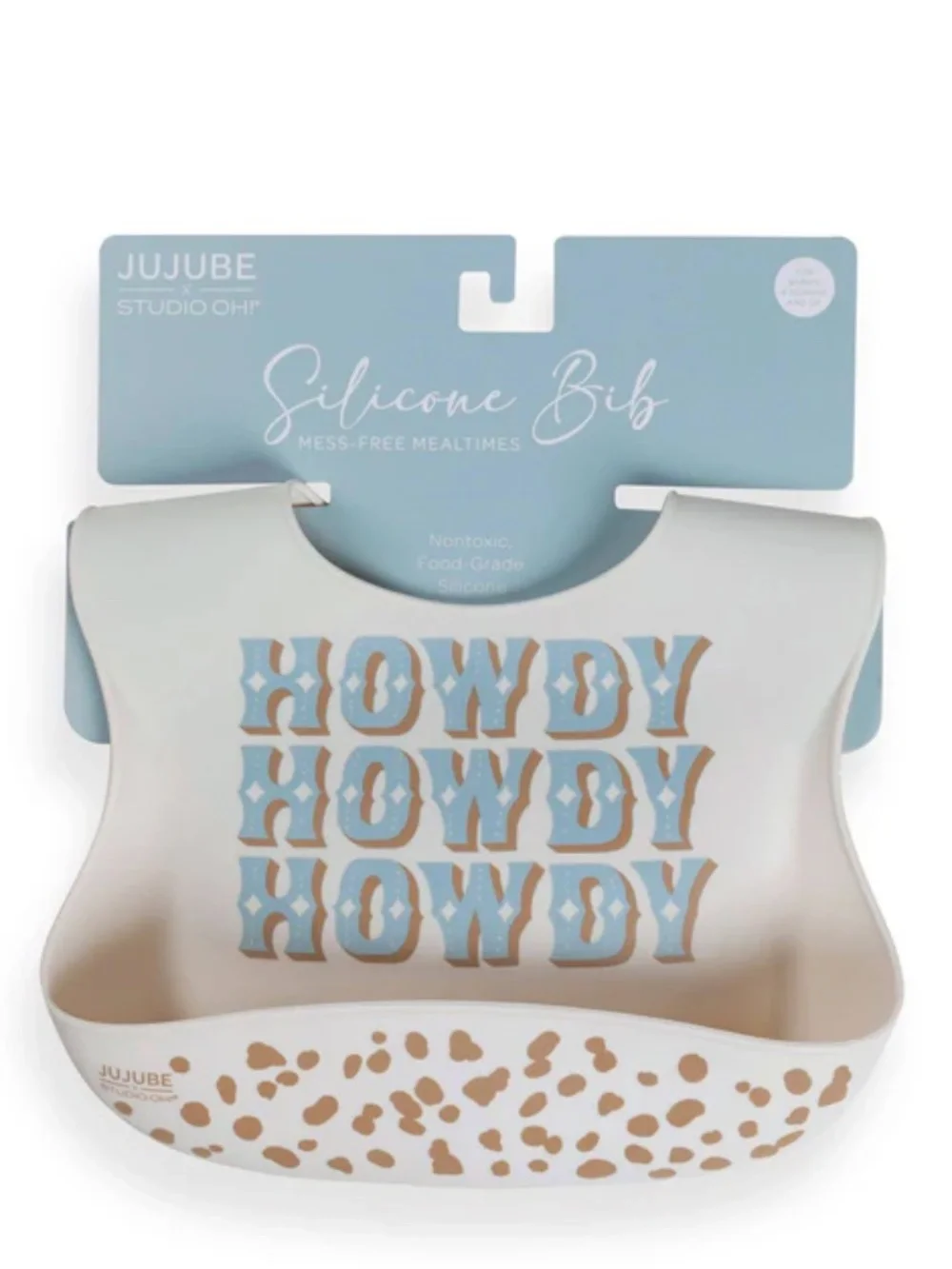 NWT Silicone Bib Howdy Partner Blue Western Bib